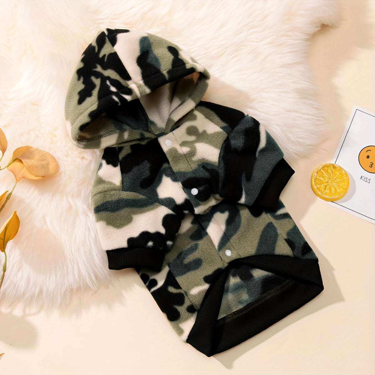 BABANY BEBE Dog Hooded Jacket - Camouflage Print Winter Coat for Small to Medium Dogs, Warm Outdoor Pet Apparel with Snap Buttons, Hand Wash Only, Stylish Fall & Winter Dogwear, Dog Winter Jacket, Cozy Dogwear, Durable Dogwea