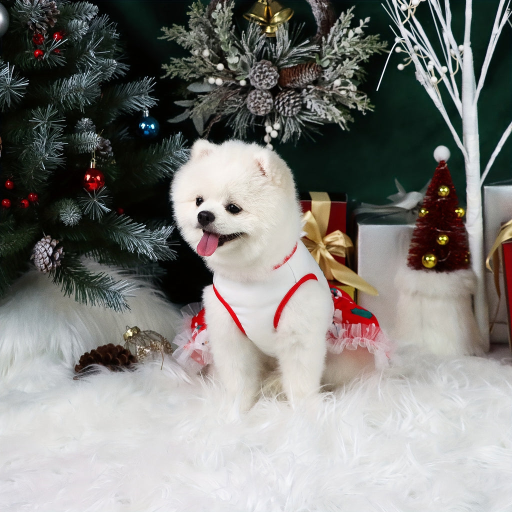 Adorable Festive Christmas Dog Dress - Soft, Cozy, and Machine Washable Polyester Pet Apparel with Vibrant Holiday Print for Small to Medium Breeds, Easy Care and Comfortable Wear