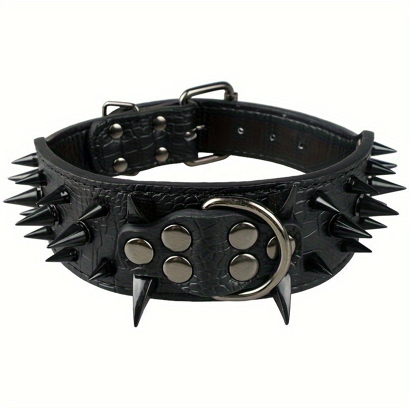 Leather Dog Collar with Spiked Studs, Hand Wash Only, Durable Heavy-Duty Pet Collar for Medium to Large Dogs, Non-Breakable Buckle, Sturdy Construction