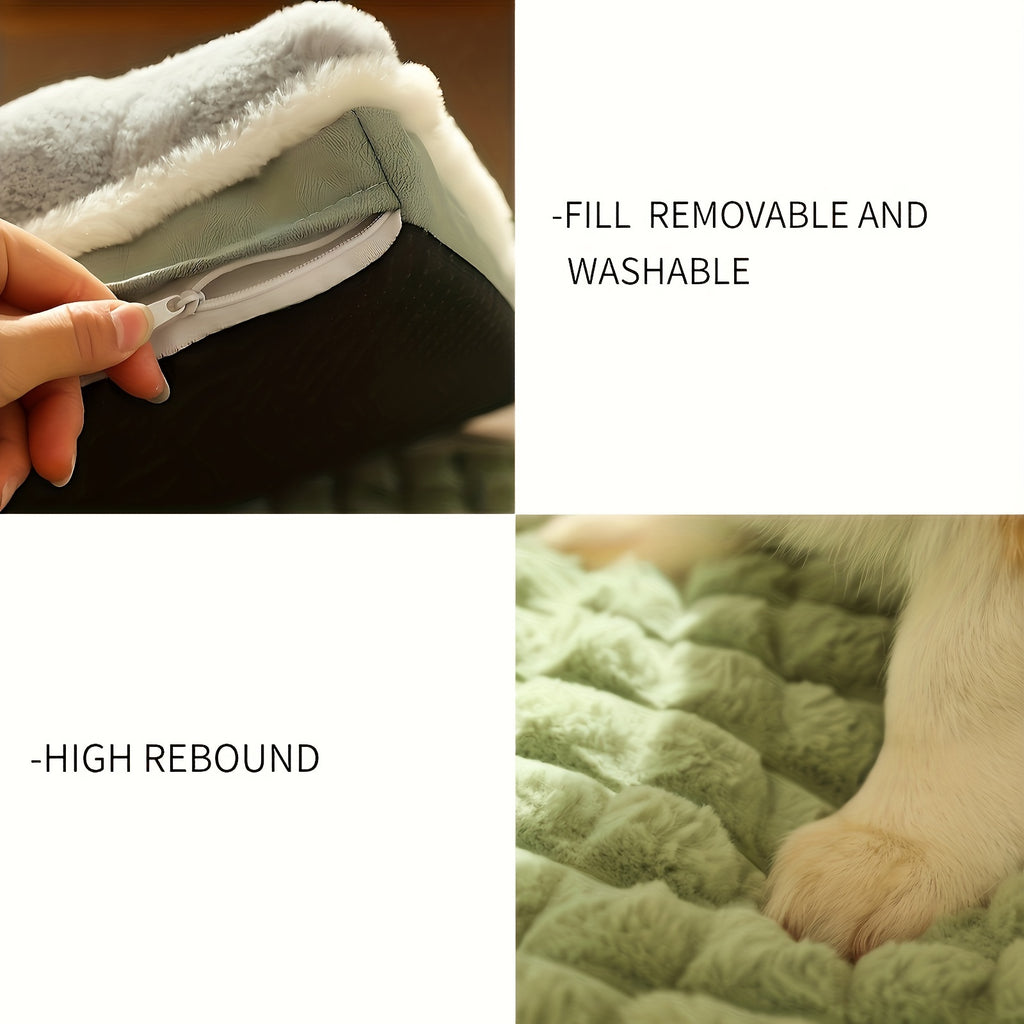 Soft Plush Pet Bed with Neck Pillow & Anti-Slip Bottom - Cozy Sofa Sleeping Pad for Dogs & Cats of All Sizes, Washable Winter Warmth Kennel Mat, Light Green Quilted Design, 42.13" x 31.50, Indoor Pet Bed | Hightop Bolster Bed