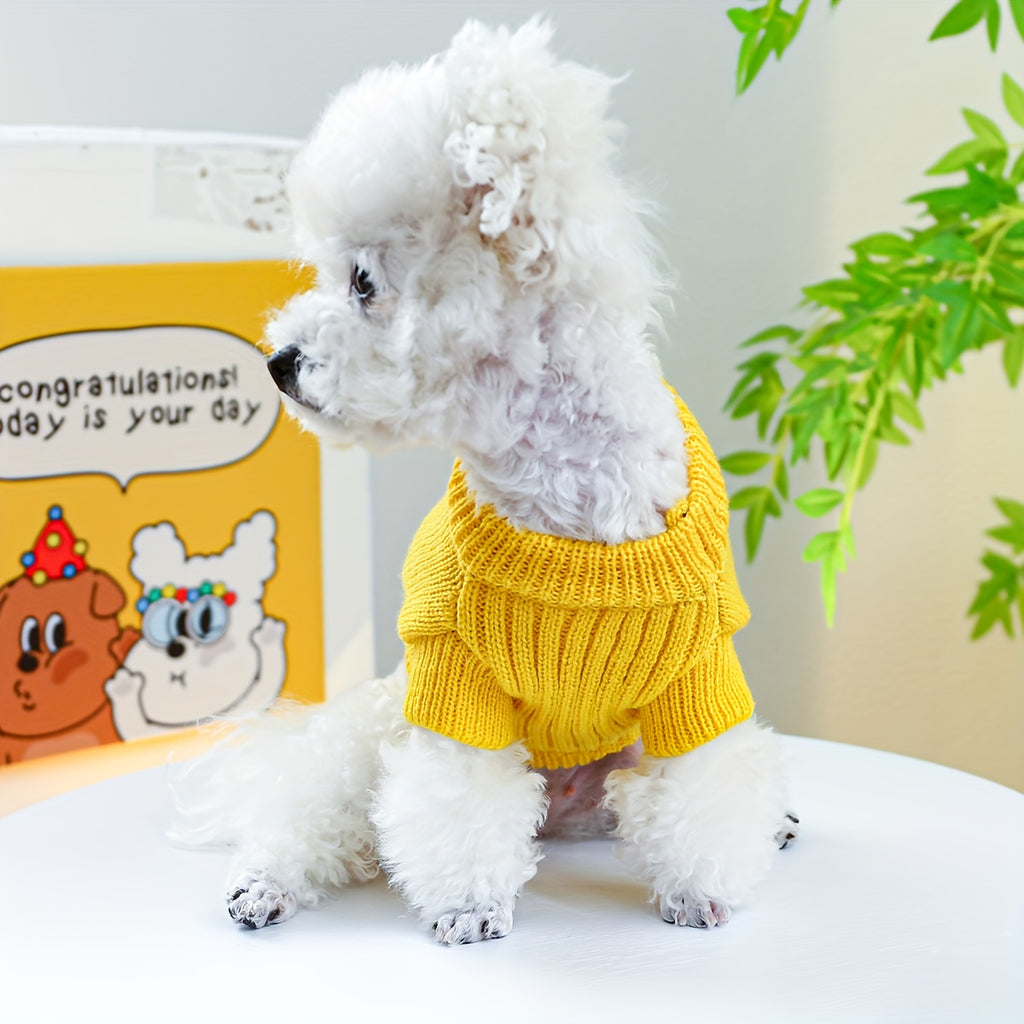 Small Breed Dinosaur Costume Dog Sweater - Yellow Acrylic Knit Pullover for Teddy, Pomeranian, Bichon, Poodle - Warm Autumn and Winter Pet Apparel