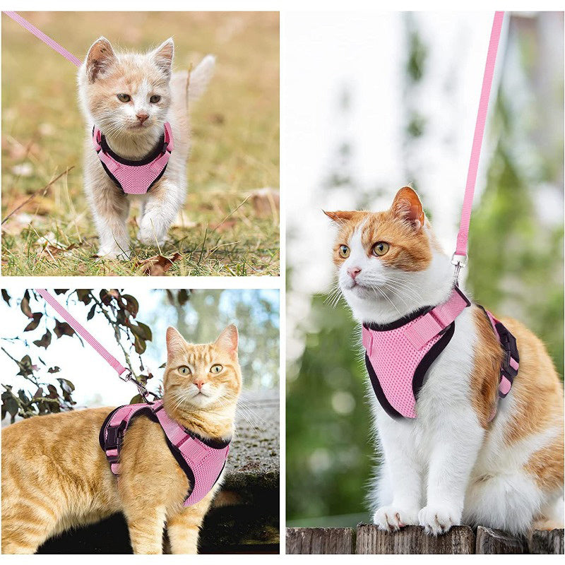 Reflective Pet Harness And Leash Set For Dogs And Cats, Adjustable Puppy Cat Vest Harness With Soft Mesh