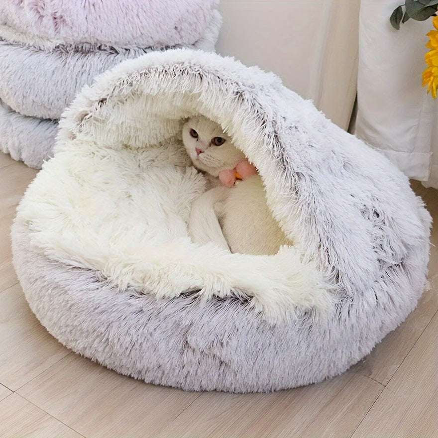 [Cozy Plush Donut Bed] Cozy Plush Donut Pet Bed - Easy Clean, Non-Slip Bottom Comfort Nest for Cats & Small Dogs