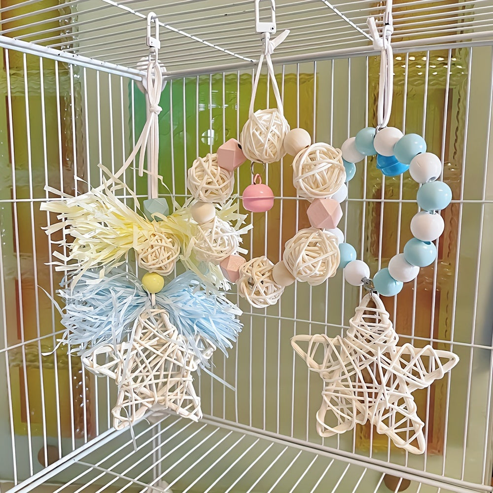 1pc Bird Chewing Rattan Toy, Small Parrot Hanging Swing Molar Toy For Bird Cage Hanging Toy, Pet Birds Swing Pecking Bite Toy