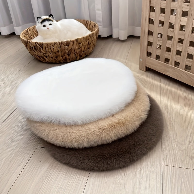 [Ultra-Soft Rabbit Fur Pet Bed] Luxurious Faux Rabbit Fur Round Pet Bed - Ultra-Soft, Warm Cream-Colored Cat & Dog Mat for Cozy Sleep and Snuggle
