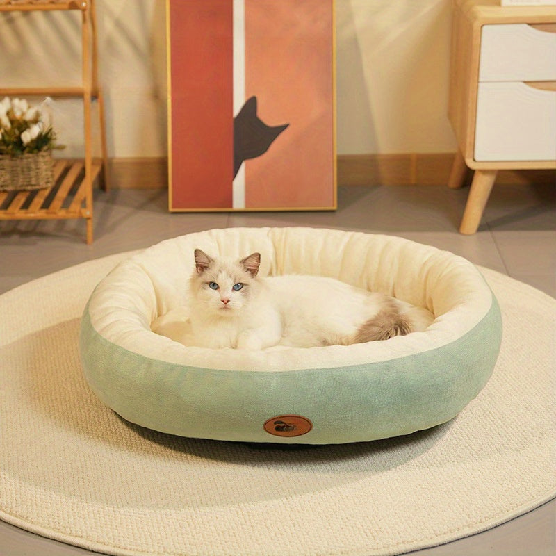 [Thick Warm Cozy Pet Bed] Cozy Plush Oval Pet Bed for Cats & Dogs - Thick, Warm Nest for All Seasons, Classic Style