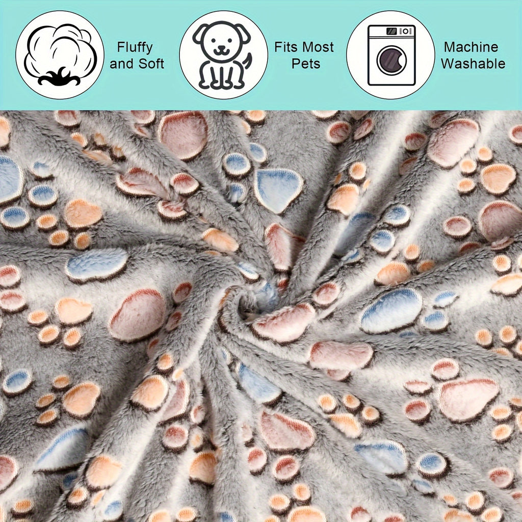 Soft Coral Fleece 3pcs Cozy Gray Paw Print Pet Blankets - Machine Washable, All-Season Comfort for Small to Large Breeds - Polyester Durability, Plush Pet Accessories