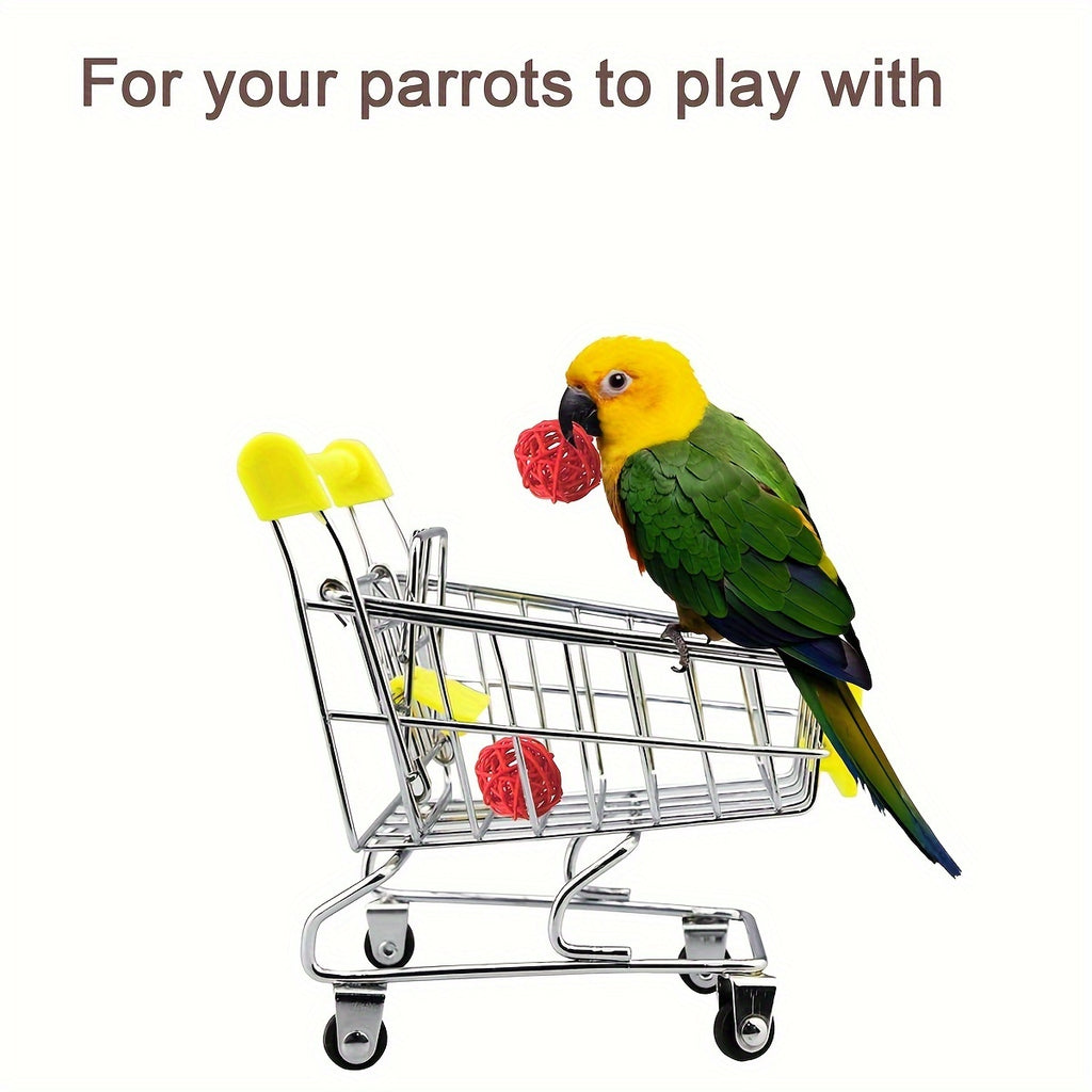 Craftsboys 5pcs Parrot Training Toy Set - Engaging Mini Shopping Cart, Basketball Hoop, Stacking Rings & More - Durable Plastic Bird Enrichment Kit for Cognitive Skills & Physical Exercise, Bird Toys