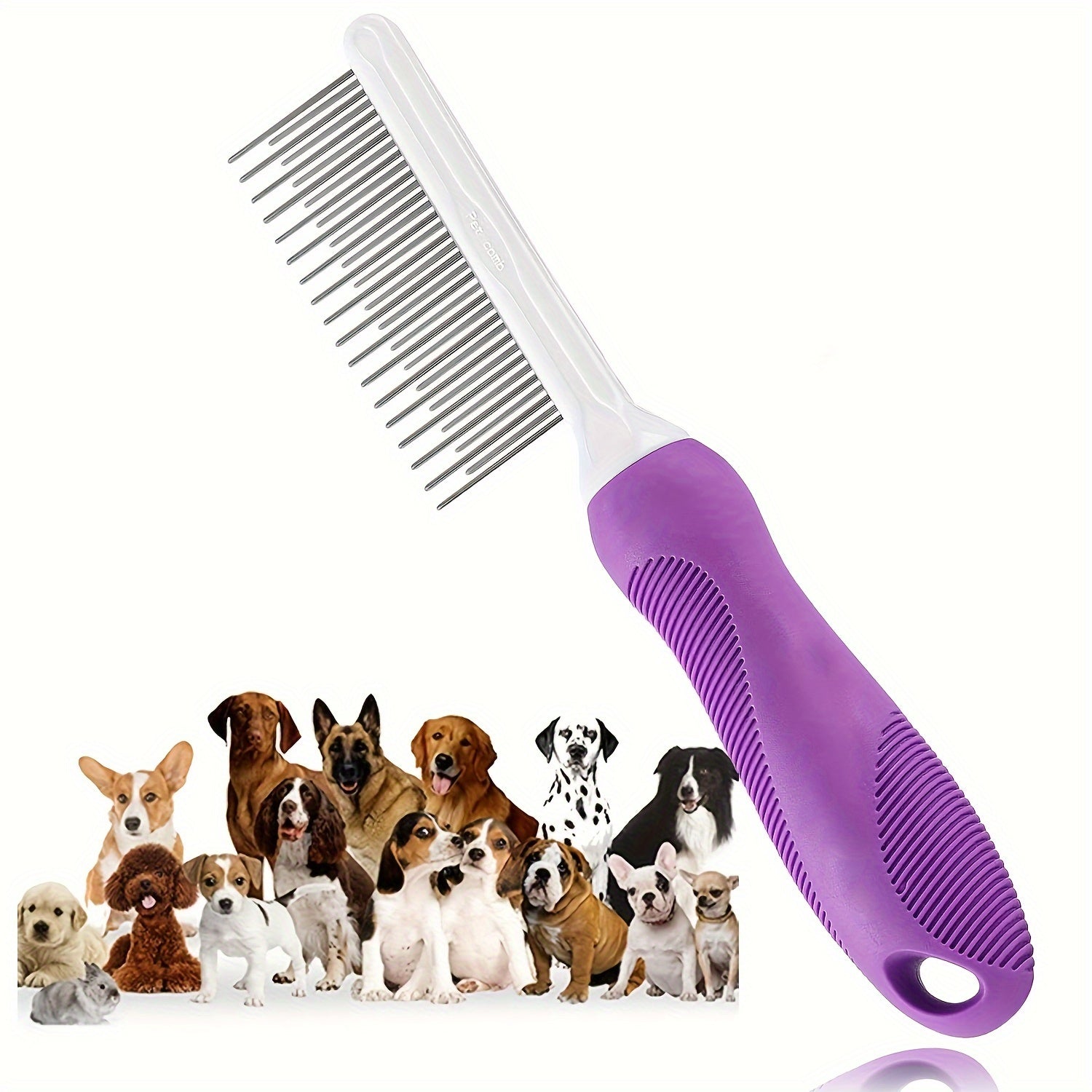 2-in-1 Pet Grooming Comb for Dogs & Cats - Stainless Steel Detangling and Dematting Tool with Long & Short Teeth, Safe Knot Removal for Healthy Coat