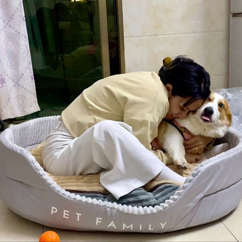 Deluxe Washable Dog Bed - Medium and Large, Double Side Optional, High and Low Side, All-season Detachable Mat, Warming Cozy Soft Pet Bed for Christmas Gift, Winter Warm Animals Sleeping Sofa