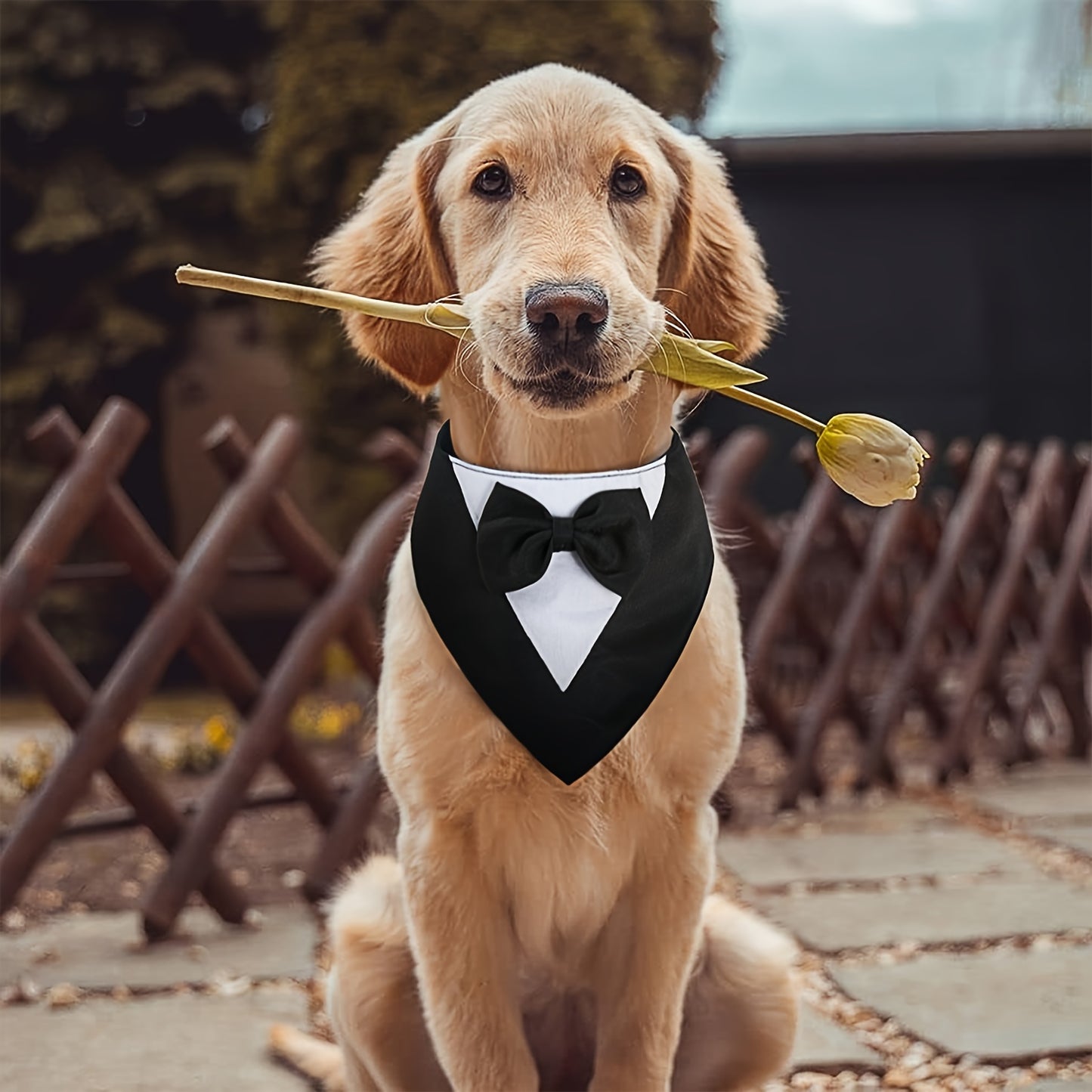 Elegant Dog Tuxedo Bandana with Bowtie Collar - Formal Pet Wedding Scarf, Adjustable Party Tails Suit, Ideal for Small to Medium Breeds, Polyester Dog Birthday Attire, Valentine's Day Costume for Pets