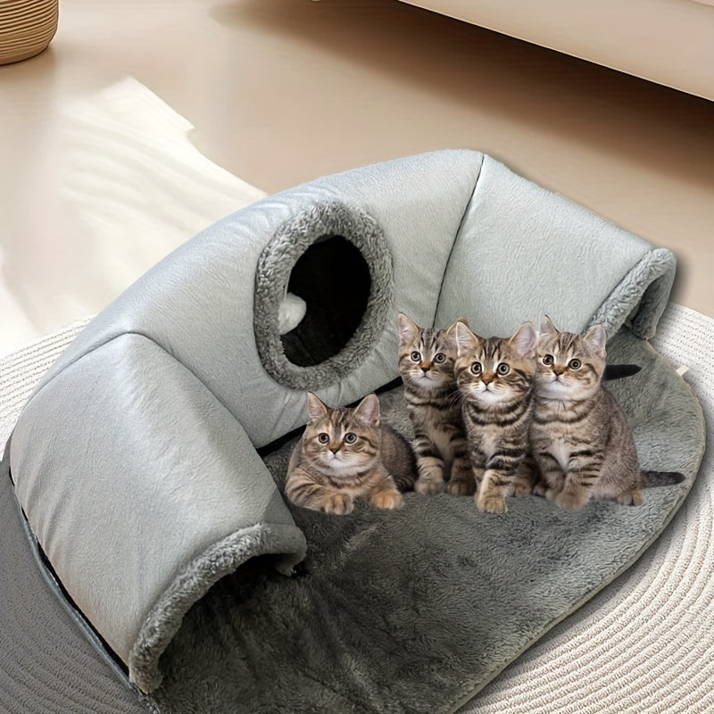 [Cozy Cat Tunnel] 3-in-1 Soft Polyester Cat Tunnel Bed & Playhouse | Cozy Hideout for Small Cats & Rabbits up to 8kg, Anti-Slip Bottom & Easy-Clean Design, Durable Pet Furniture