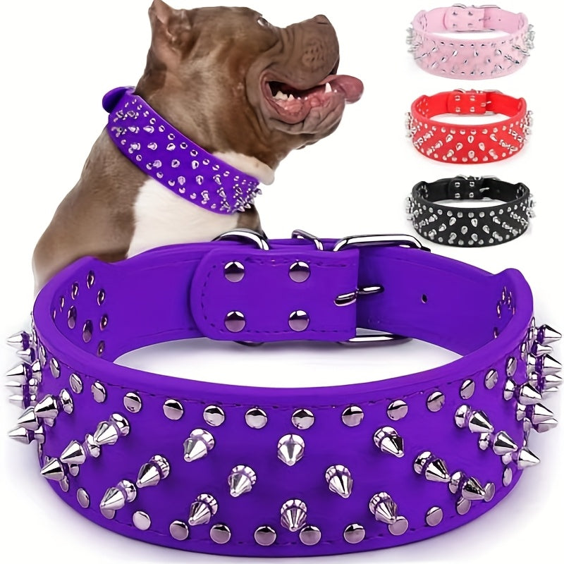 [Golden Spiked Collar] Epesiri Wide Golden Spiked Dog Collar | Adjustable Durable Spike Studded Pet Collar for Pitbull Mastiff Bulldog Pugs Husky Rottweiler