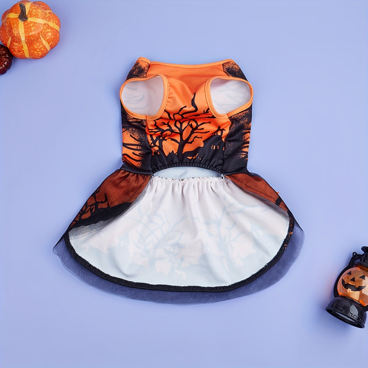 Halloween Castle Print Dog Dress with Bow - Breathable Polyester, All-Season Pet Apparel for Small to Medium Breeds