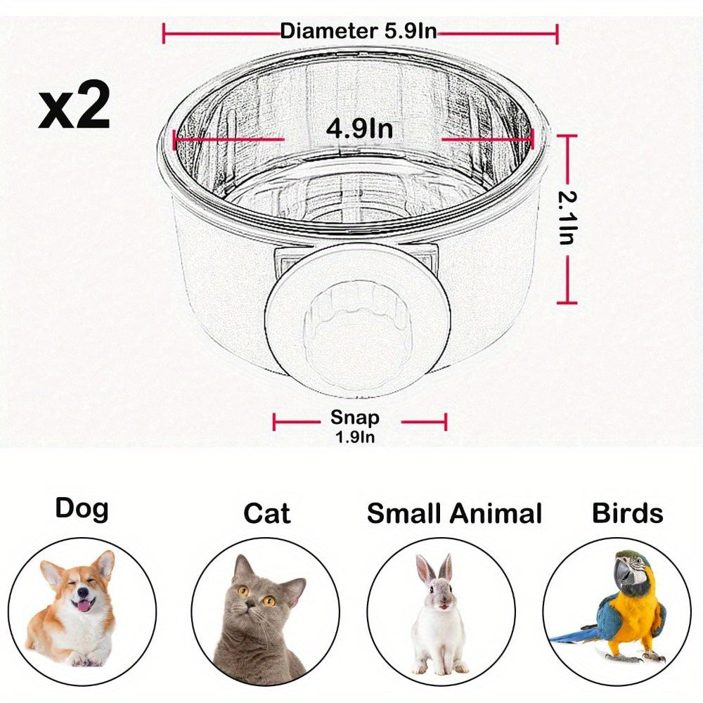 2pcs Removable Stainless Steel Hanging Pet Bowls for Crate - Easy Clean Food & Water Feeder with Non-Slip Base, Clamp Holder & Raised Edge Design for Small Dogs, Cats, Rabbits, Guinea Pigs, Pet Feeding Station | Detachable Bo