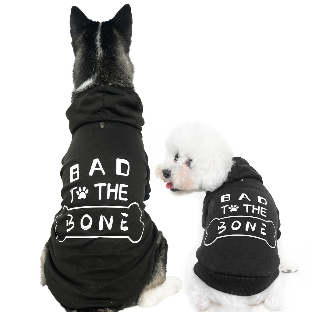 BINGPET Dog Hoodies - "Bad to the Bone" Print Soft & Warm Puppy Sweatshirt with Harness Hole, Cold Protective Winter Coats for Small, Medium & Large Dogs - Stylish & Comfortable Hooded Pet Apparel for Indoor & Outdoor Activit
