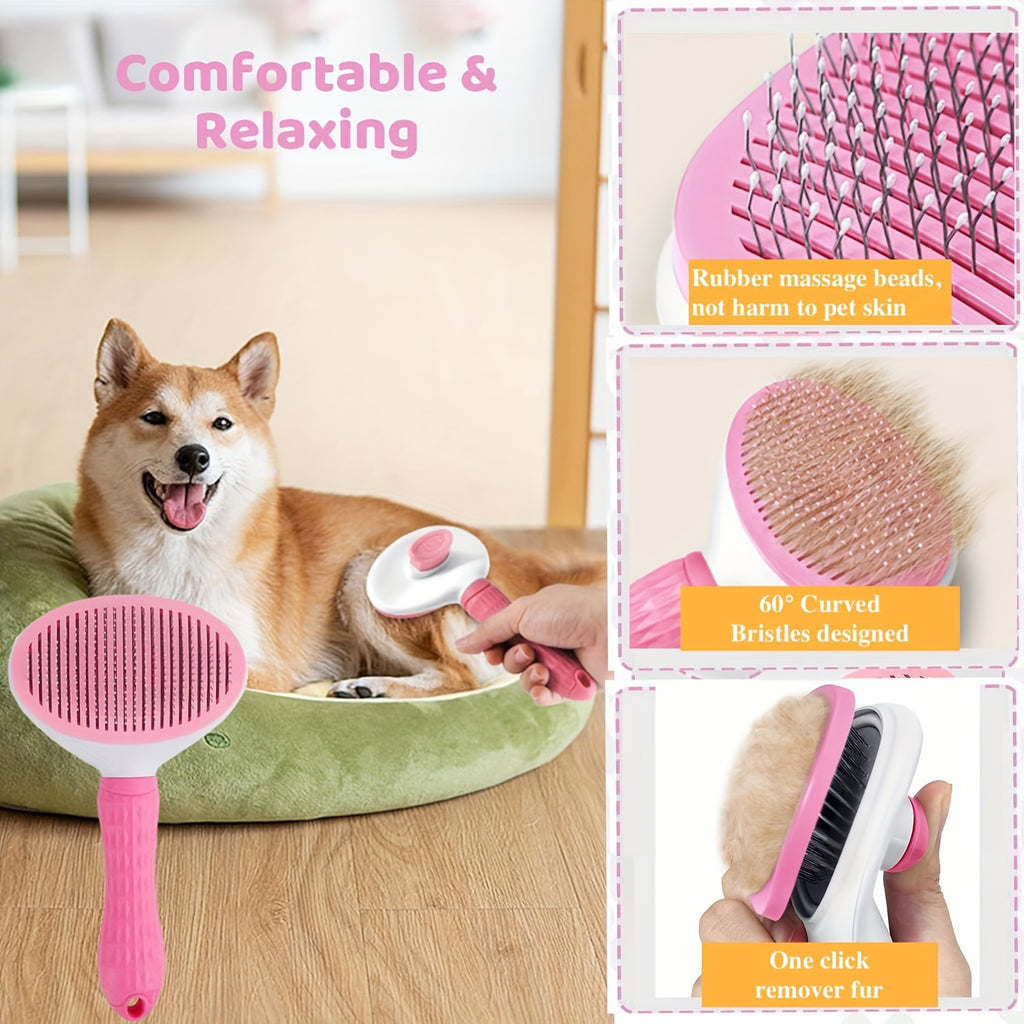 7pcs/set Pet Grooming Set, Self Cleaning Cat and Dog Brush with Nail Clipper, File, Flea Comb, Bath Brush, and Finger Toothbrush