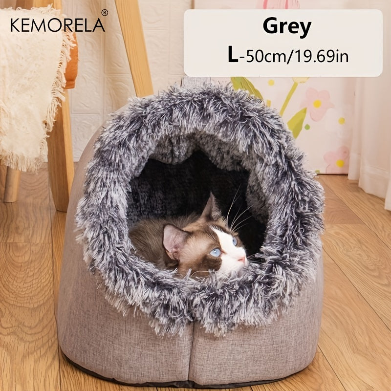 [Cozy Cat Bed] Portable Cat Bed with Handle | Thickened Warm Polyester Pet Bed, Cozy Circular Design with Plush Furry Interior for Indoor Cats, Durable & Easy-Clean Cat Bed for Travel, Home, or Gifting, Cute Cat Bed by KEMORE
