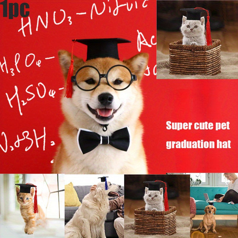 [Adorable Graduation Cap] Adorable 1pc Graduation Cap for Pets | Square Academic Hat with Tassel, Polyester, Perfect for Cat & Dog Role Play, Party Dress Up, Small Medium Breeds, Pet Accessories, Durable Polyester Hat