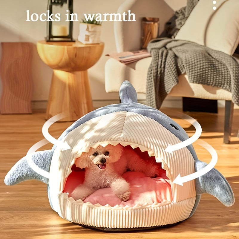 1pc, Shark-Shaped Pet Bed For Cats & Small Dogs, Cozy Cave With Non-Slip Bottom And Washable Cushion, Cute & Warm Indoor Nest