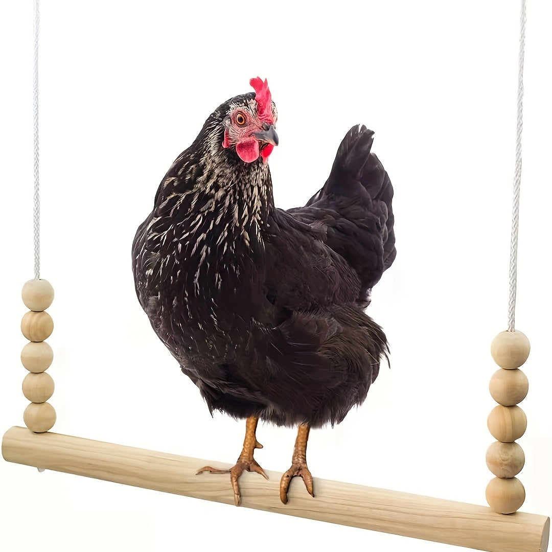 [1pc Natural Wood Bird Swing] 1pc Natural Wood Bird Swing Toy with Beads - Ideal for Parrots, Chickens & Roosters | Durable Suspension Bridge Perch for Pet Birds | Random Wood Texture & Color, Bird Toys