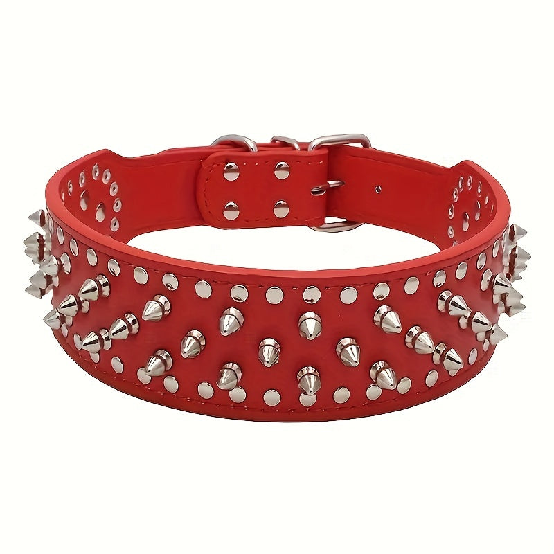 1pc Dog Collar Anti Bite Rivet Pet Collar, Adjustable Dog Collar Adjustable PU Leather Studded Pet Collar