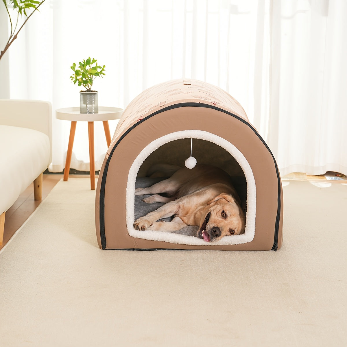 2in 1 All-Season Cozy Pet Bed - Indoor/Outdoor Dog & Cat House, Warm Cave Nest for Small to Large Breeds