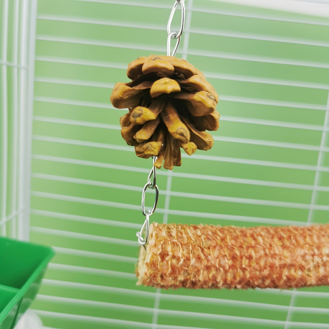 [2pcs Natural Bird Cage Supplies] 2pcs Natural Parrot Bird Cage Supplies, Bird Swing Toy, Natural Corn Cone, Bird Chewing Toy, Climbing Hanging Bridge Toy, Provide Exercise And Entertainment For Birds