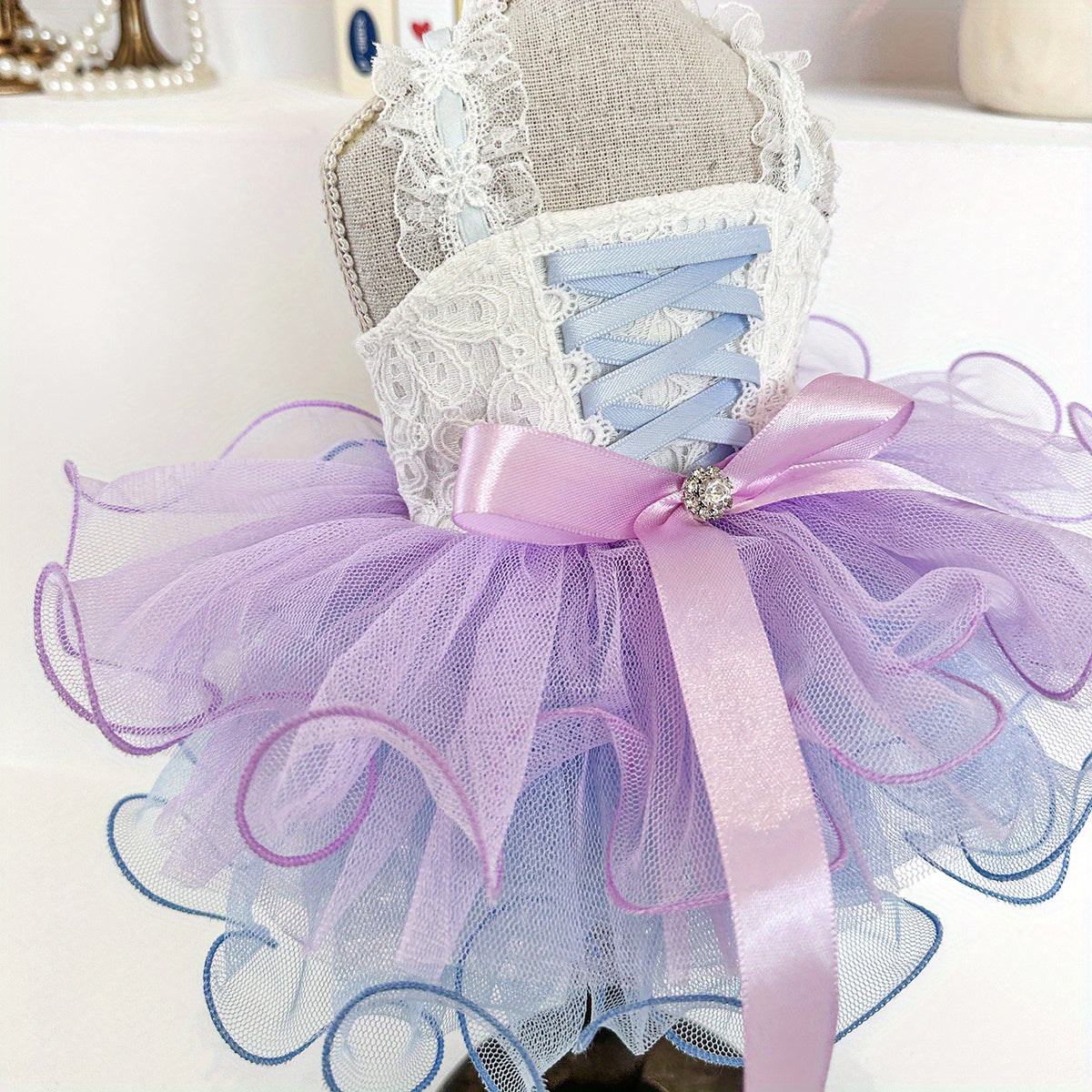 Dreamy Star Princess Lace Tulle Dog Dress - Polyester Knit Fabric Pet Apparel with Press Buckle Closure for Small Breeds, Ideal for Easter, Weddings, Birthdays, Bridal Gowns - Fashionable & Trendy Pet Outfit
