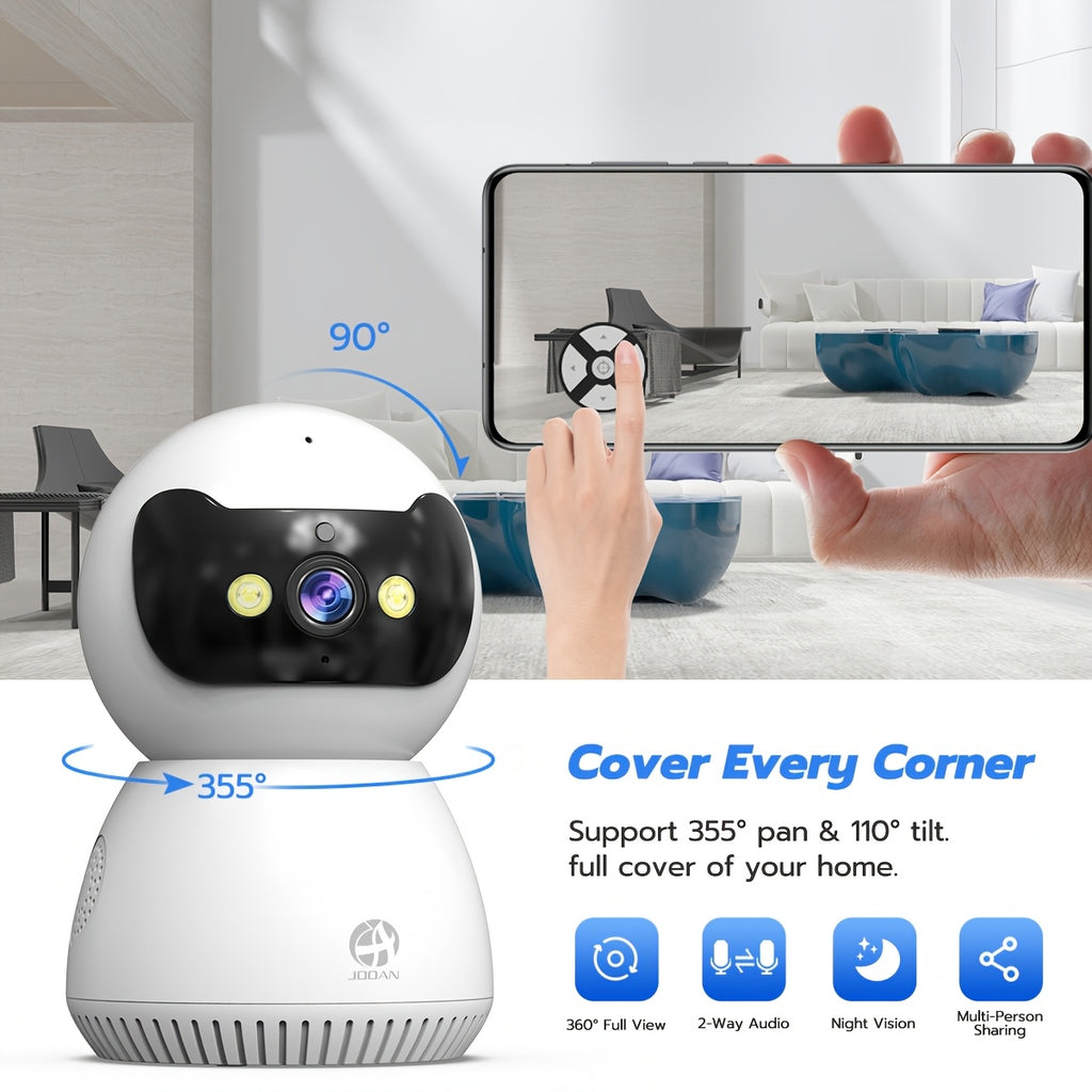JOOAN 1080P Full HD Security Camera with Color Night Vision, Two-Way Audio, Motion Detection, Auto Tracking, WiFi Connectivity, App Control for Home Safety - Ideal for Youngsters, Elderly, and Pets