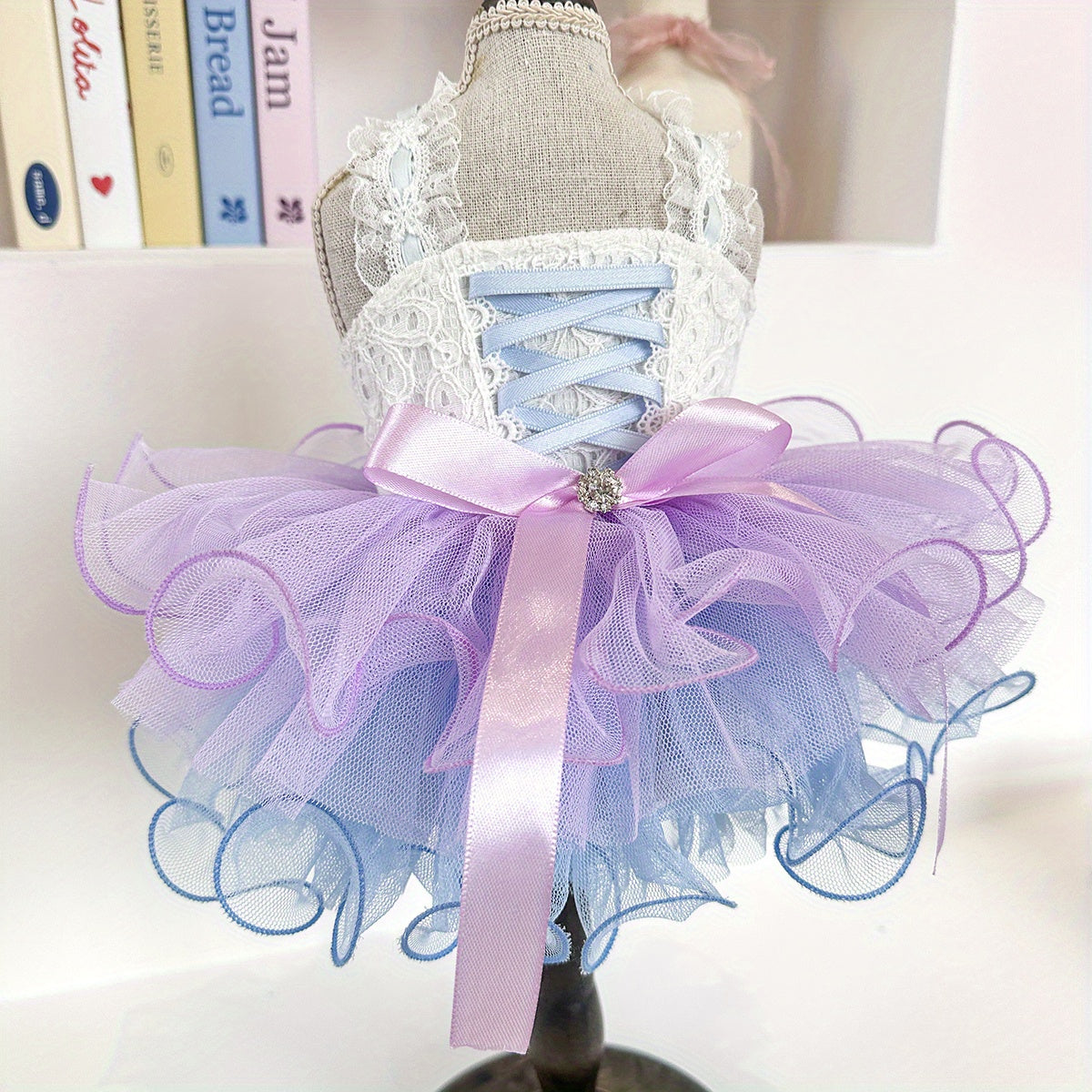 Dreamy Star Princess Lace Tulle Dog Dress - Polyester Knit Fabric Pet Apparel with Press Buckle Closure for Small Breeds, Ideal for Easter, Weddings, Birthdays, Bridal Gowns - Fashionable & Trendy Pet Outfit