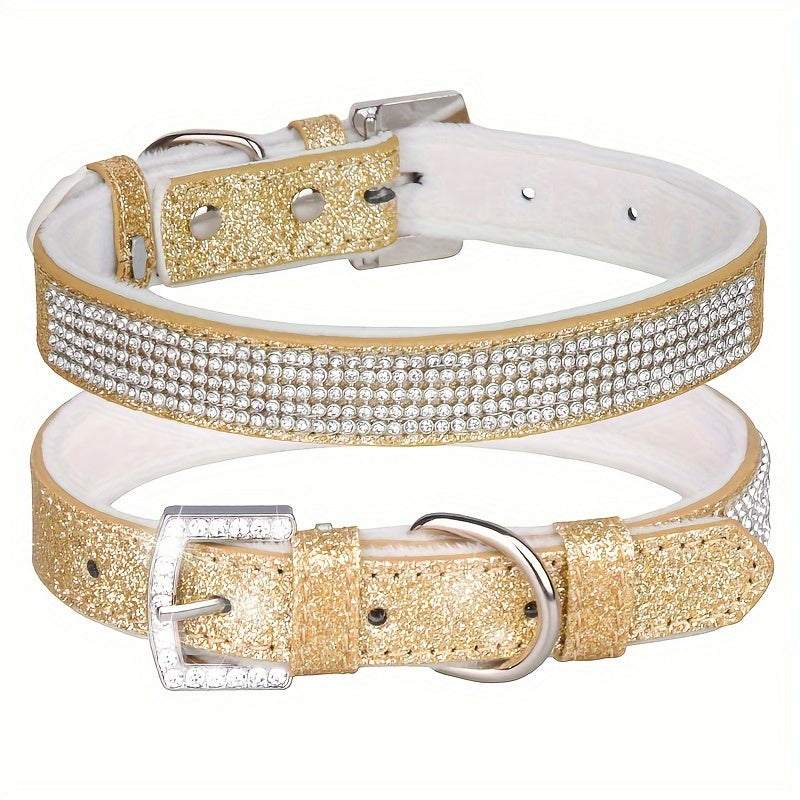 [1 Adjustable Rhinestone Dog Collar] 1pc Pet Collar, Bling Rhinestone Dog Collar, Adjustable Soft Lining Puppy Necklace For Small And Medium Dogs