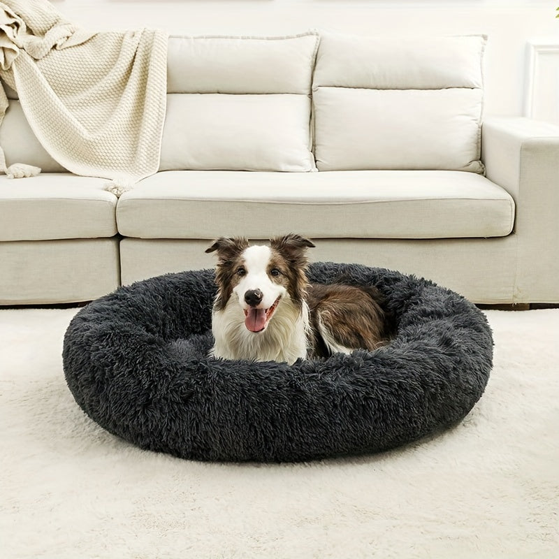 Cozy Fluffy Faux Fur Plush Pet Bed - Soft, Warming, Round, Long-Lasting Comfort for Small to Medium Dogs and Cats - Ideal for Cold Winter Nights and Snuggle Lovers
