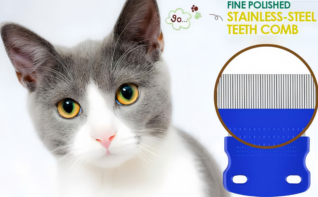 4pcs Flea & Lice Comb Set for Dogs and Cats - Stainless Steel, Blue, Double-Sided with Round Teeth, Ergonomic Handle, Professional Pet Grooming Tools, Ideal for All Pet Sizes, Pet Hygiene Essentials|Doublesided Comb|Durable P