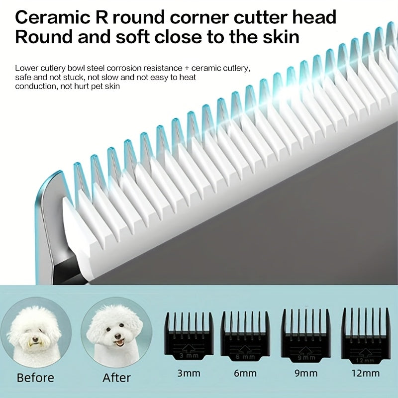 Professional Dog Grooming Kit - USB Rechargeable Electric Clippers with Thick Ceramic Blades, Brush & Measuring Tool Set for Cats and Dogs, Professional Dog Grooming Clippers, Dog Clippers for Grooming Professional Kit, Dog S