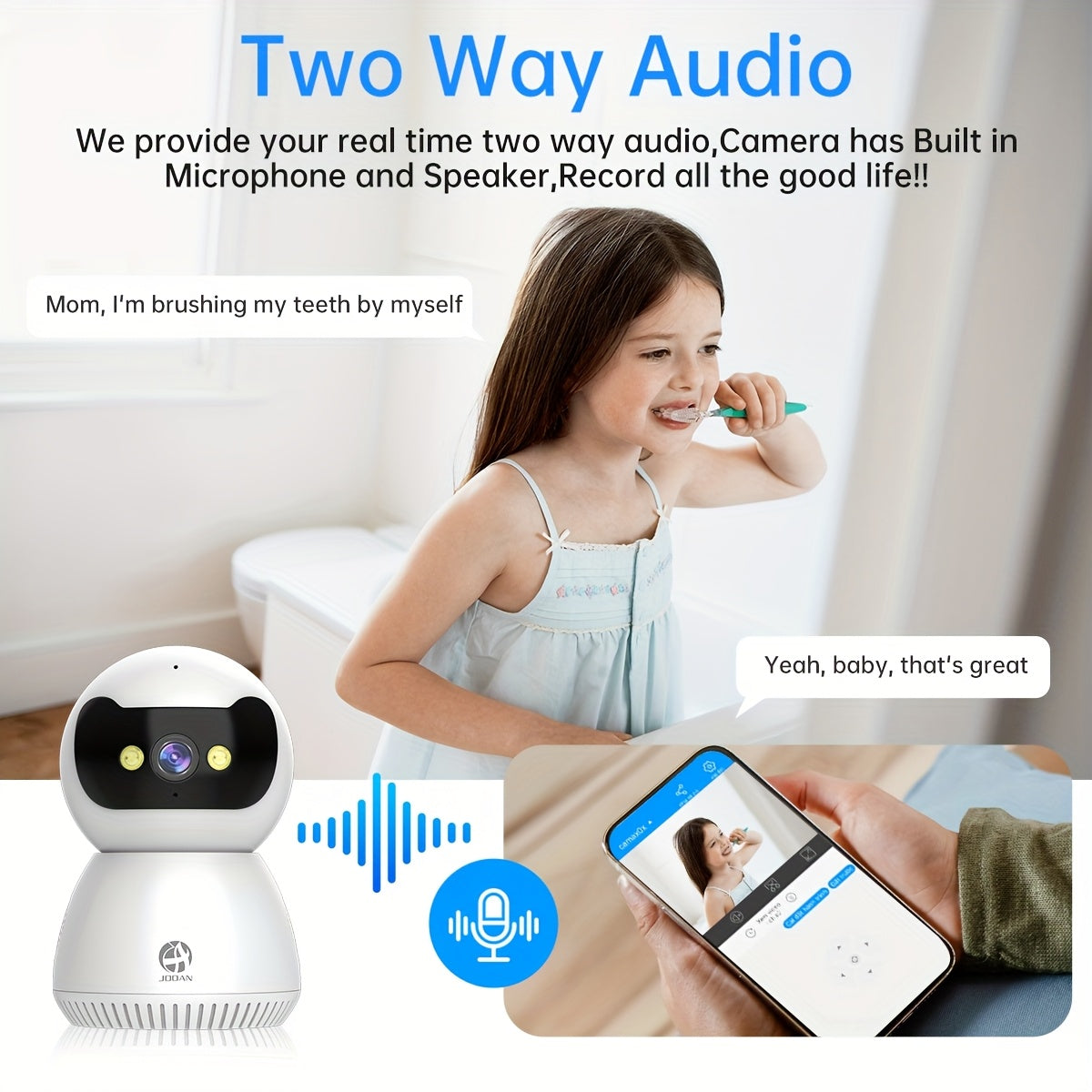 JOOAN 1080P Full HD Security Camera with Color Night Vision, Two-Way Audio, Motion Detection, Auto Tracking, WiFi Connectivity, App Control for Home Safety - Ideal for Youngsters, Elderly, and Pets