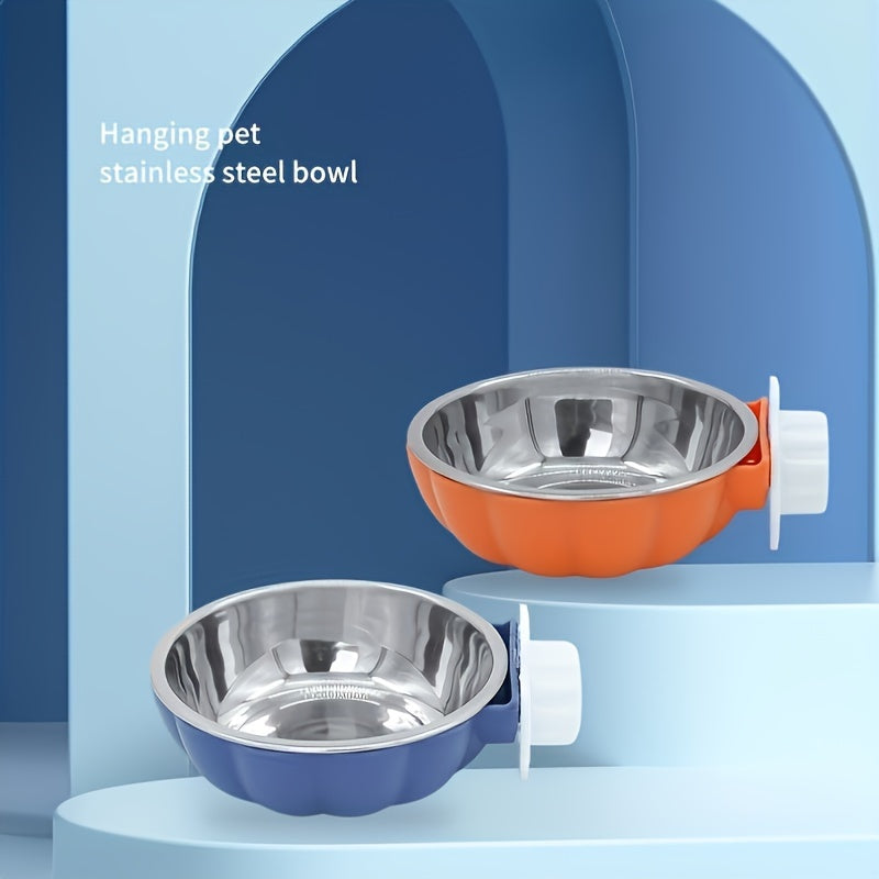 Pumpkin Shaped Stainless Steel 1pc Hanging Pet Food Bowl - Movable And Lifting Carrier Bowl For Rabbit, Mouse, Hamster, Bird, Squirrel, Cat - Pet Feeding Supplies