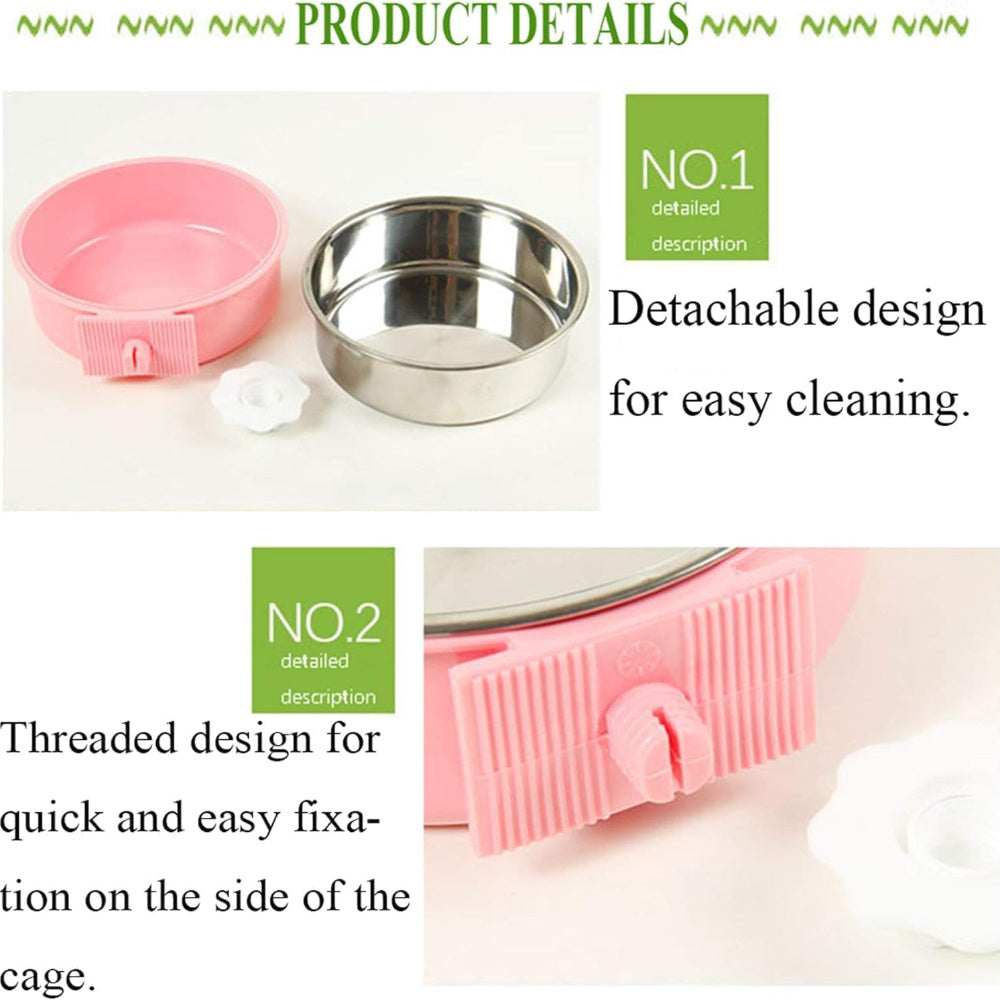 2pcs Removable Stainless Steel Hanging Pet Bowls for Crate - Easy Clean Food & Water Feeder with Non-Slip Base, Clamp Holder & Raised Edge Design for Small Dogs, Cats, Rabbits, Guinea Pigs, Pet Feeding Station | Detachable Bo