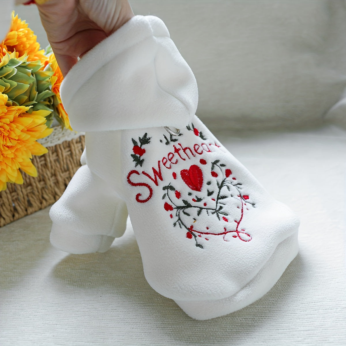 Cozy Fleece Dog Sweater - Sweetheart Design, Perfect for Small Breeds like Pomeranians & Schnauzers - Soft Knit Pullover Pet Apparel for Fall/Winter