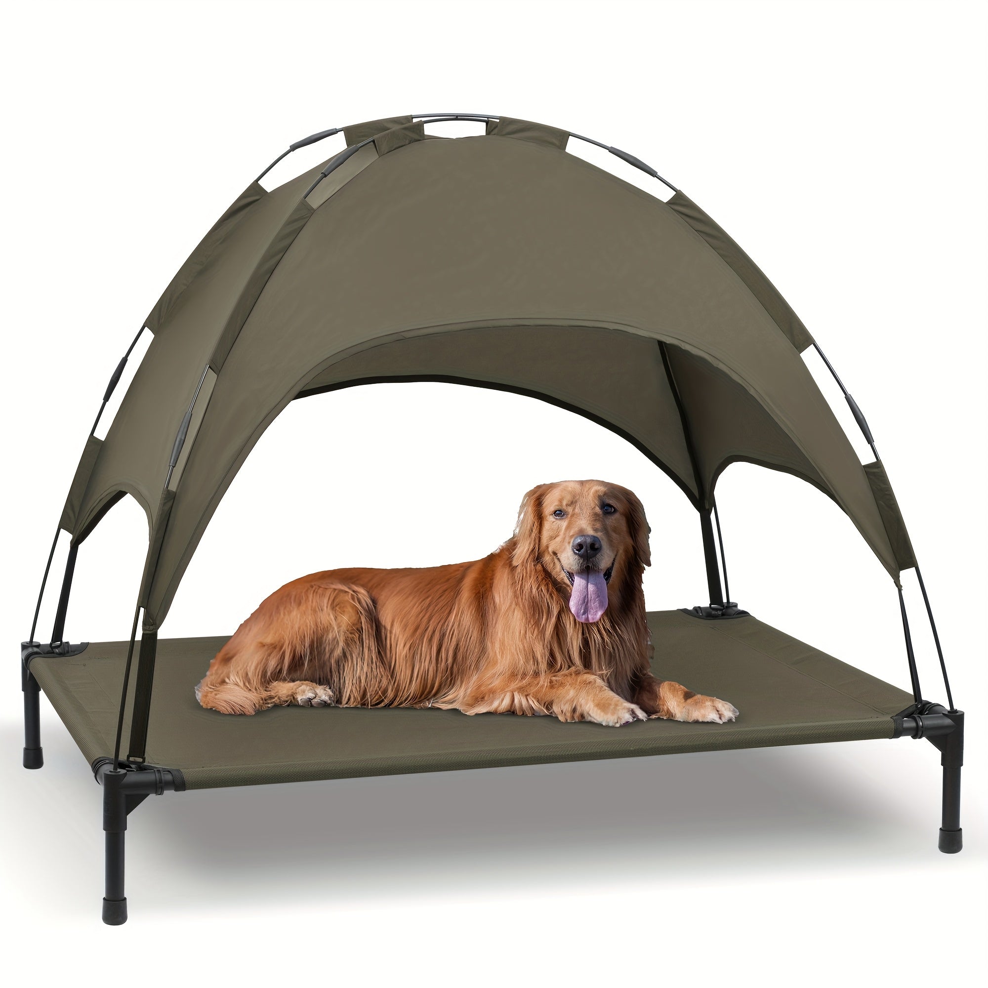 HEEYOO 42" Raised Dog Bed with Detachable Canopy - All-Weather Foldable Pet Cot for Indoor/Outdoor Use, Cooling Breathable Mesh & UV Protection, Windproof Sun-Resistant Elevated Bed for Dogs & Cats, Camping, Living Room, Bedr