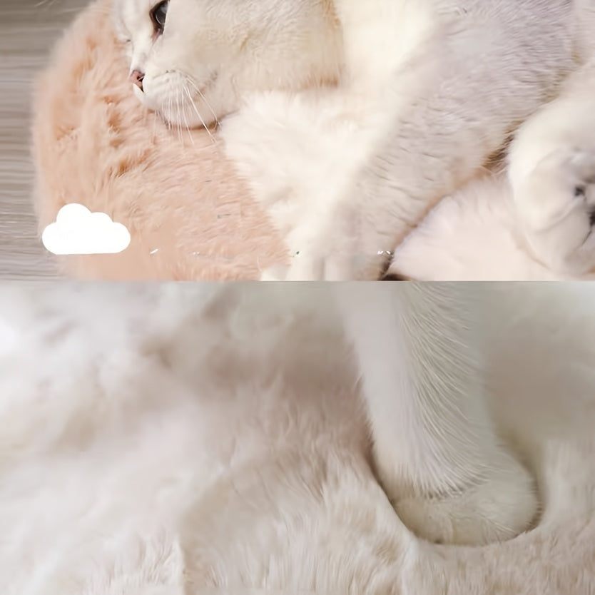 [Ultra-Soft Rabbit Fur Pet Bed] Luxurious Faux Rabbit Fur Round Pet Bed - Ultra-Soft, Warm Cream-Colored Cat & Dog Mat for Cozy Sleep and Snuggle