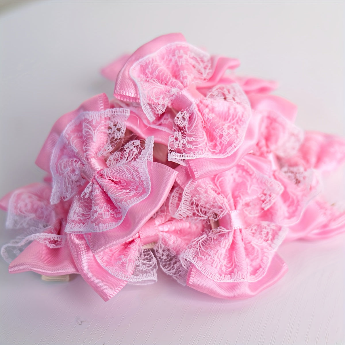 3 Pcs Cute Pink Lace Dog Hair Bows with Clips, Pet Grooming Accessories for Bichon, Teddy, Yorkshire, Maltese - Princess Style Puppy Hair Clips