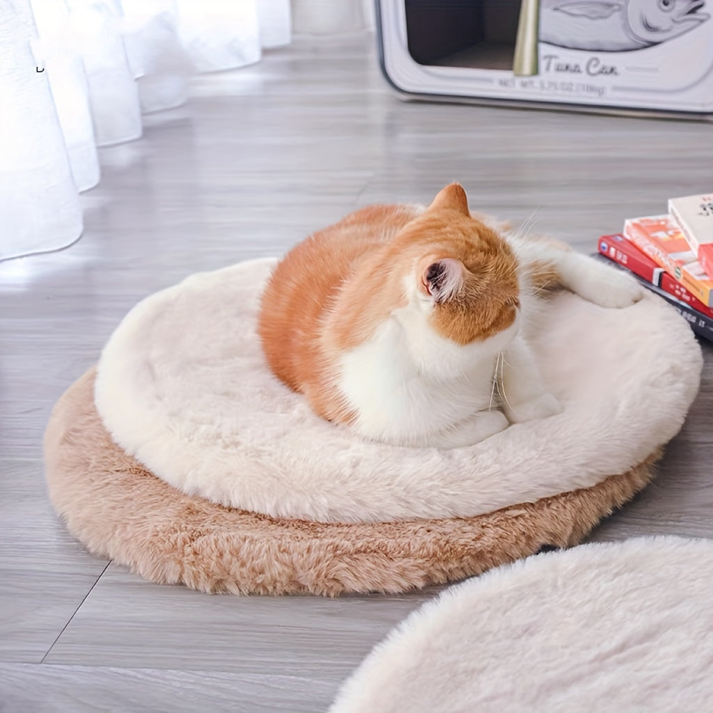 [Ultra-Soft Rabbit Fur Pet Bed] Luxurious Faux Rabbit Fur Round Pet Bed - Ultra-Soft, Warm Cream-Colored Cat & Dog Mat for Cozy Sleep and Snuggle