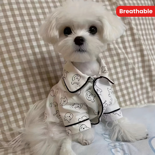 Cozy Cartoon Cat Pattern Pet Sleepwear - Soft, Breathable, Spring/Summer Style for Small Cat & Dog Breeds, Bichon, Maltese, Teddy - Comfortable Home Apparel for Pets