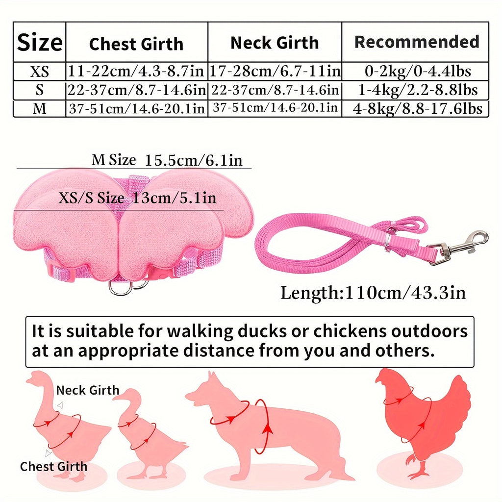 Adjustable Pet Harness and Leash Set with Cute Wings - Comfort Fit Vest for Rabbits, Puppies, Kittens, and Small Animals - Hand-Wash Only