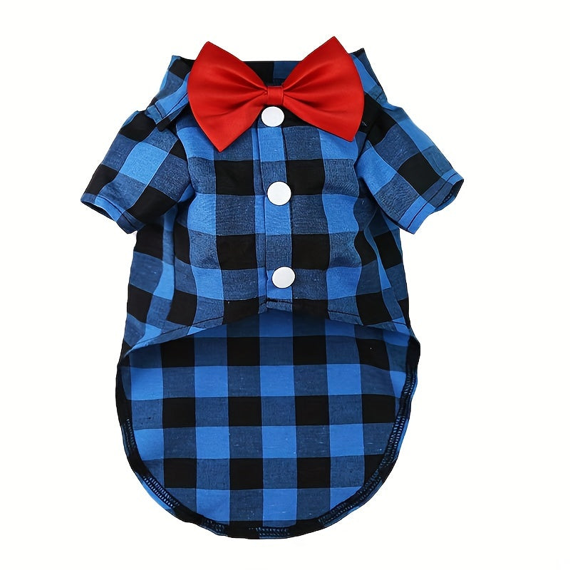 1pc Dog Plaid Suit With Bow Tie, Pet Wedding Attire, Dog Clothes For Small To Large Dogs, Pet Apparel