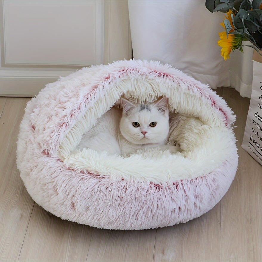 [Cozy Plush Donut Bed] Cozy Plush Donut Pet Bed - Easy Clean, Non-Slip Bottom Comfort Nest for Cats & Small Dogs