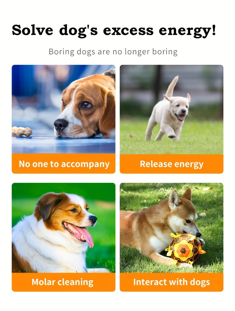 [1pc Durable Squeaky Ball Toy] 1pc Colorful Cartoon-Themed Plush Squeaky Ball Toy for Large Dogs - Durable Chew & Teeth Cleaning Interactive Pet Toy with Ribbon Tail, No Batteries Required, Dog Toys
