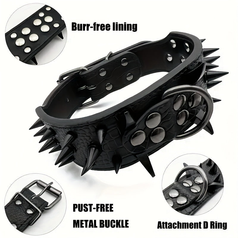 Leather Dog Collar with Spiked Studs, Hand Wash Only, Durable Heavy-Duty Pet Collar for Medium to Large Dogs, Non-Breakable Buckle, Sturdy Construction