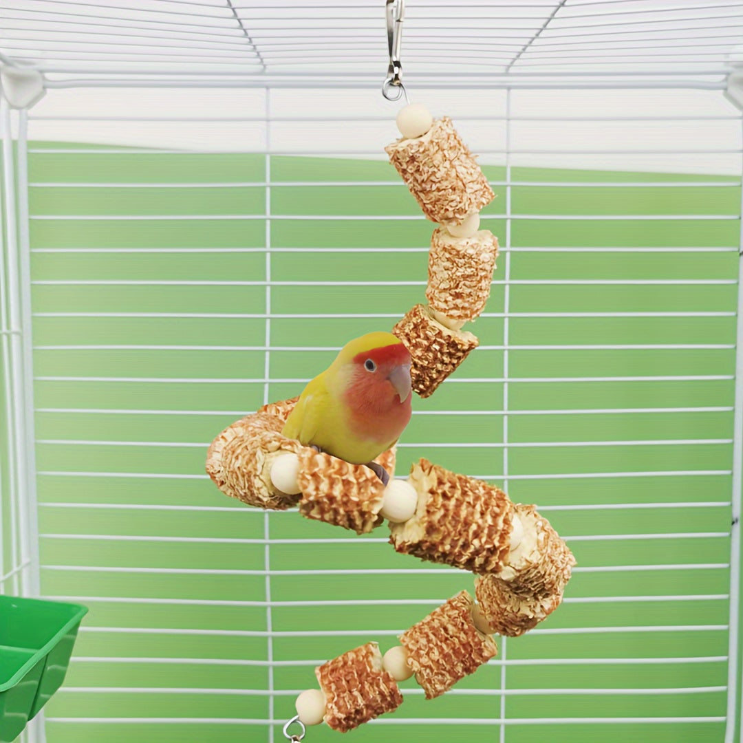 [2pcs Natural Bird Cage Supplies] 2pcs Natural Parrot Bird Cage Supplies, Bird Swing Toy, Natural Corn Cone, Bird Chewing Toy, Climbing Hanging Bridge Toy, Provide Exercise And Entertainment For Birds